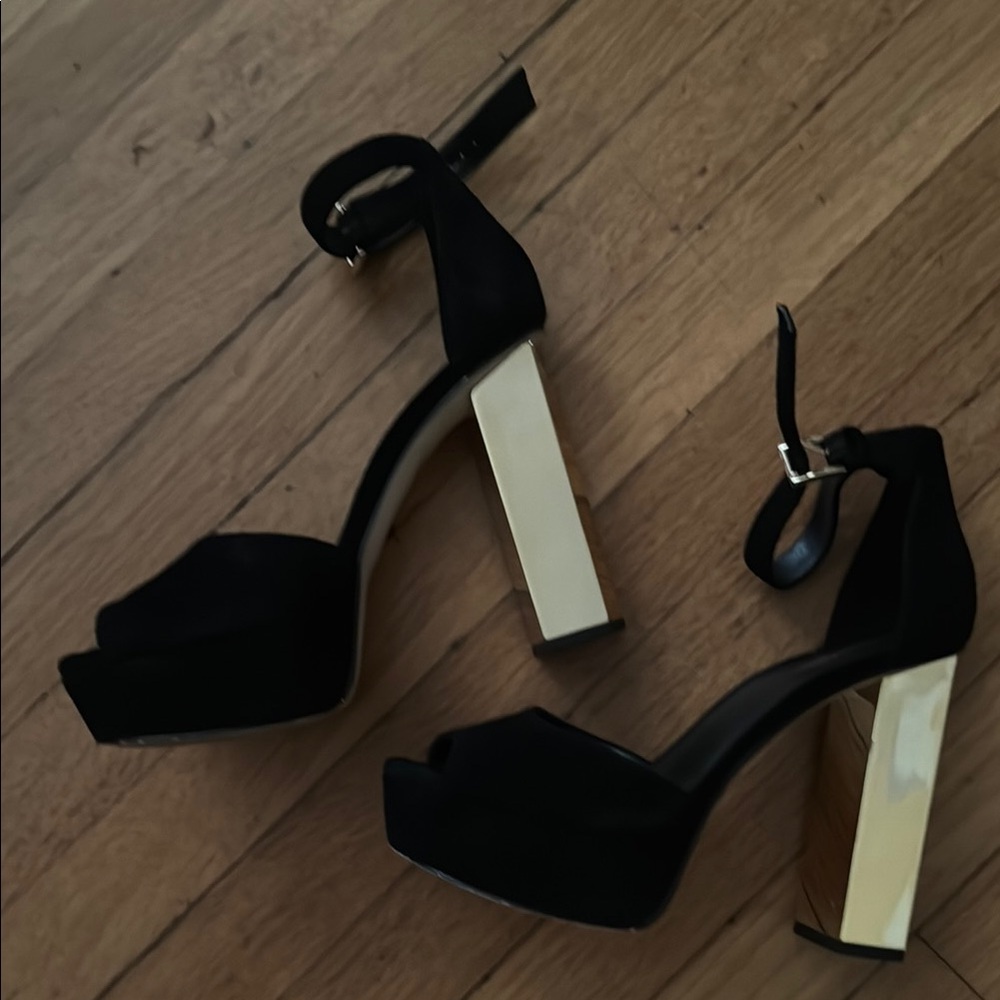 Michael Kors Black and Cream Platform Heels with Ankle Strap